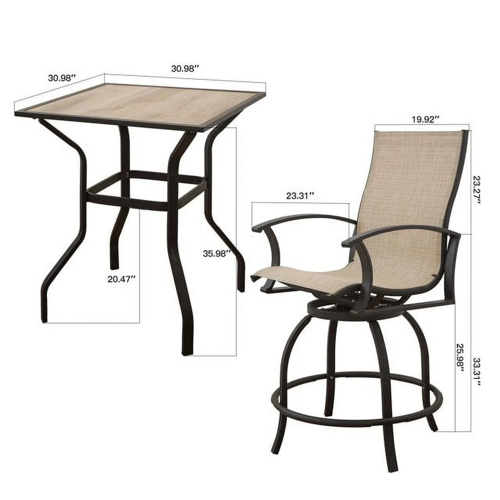 3 Piece Swivel Bar Stools and Table Patio Bistro Set O515947