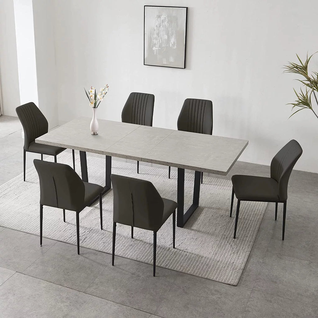 Extendable Solid Wood Dining Table Set with 6 Upholstered Chairs T630