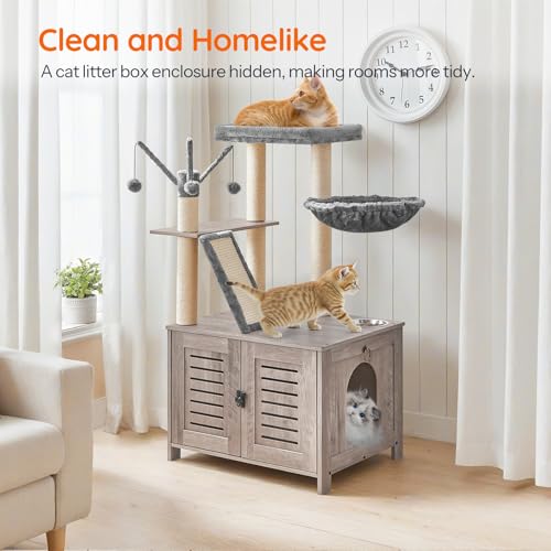 44" Tall Wooden Cat Tree with Litter Box Enclosure T55132