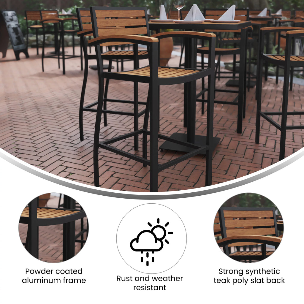 Teak Bar Height Stool with Arms Y742