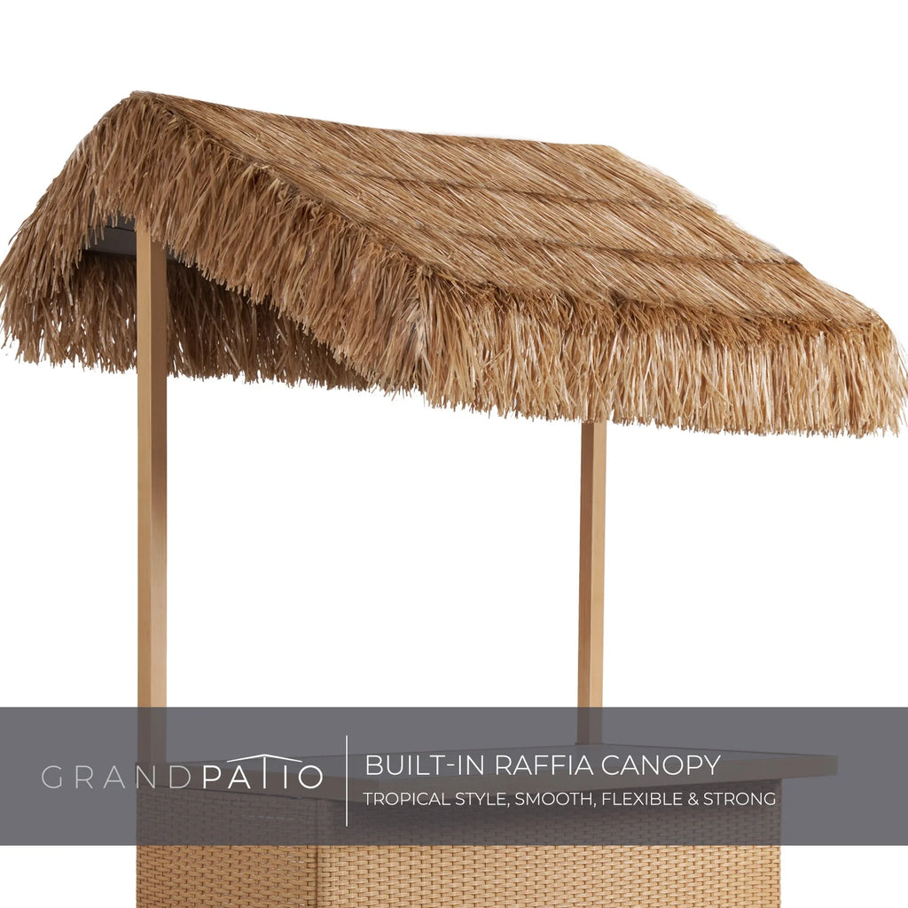 Outdoor 3 Piece All Weather Resin Wicker Steel Tiki Bar and 2 Stools with Ceramic Top & Storage S927