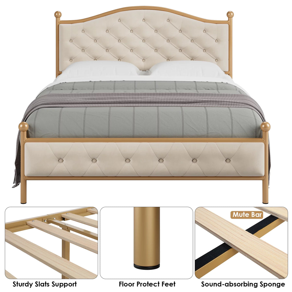 Queen Size Black Tufted Upholstered Platform Bed Frame V839