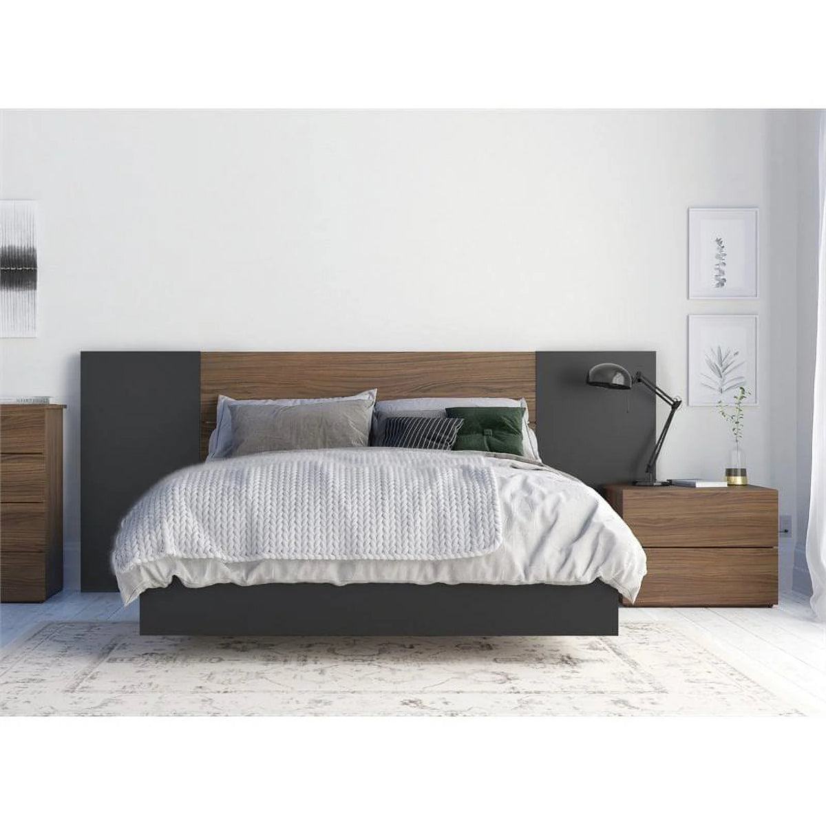 4 Piece Full Size Bedroom Set Walnut Black F594244