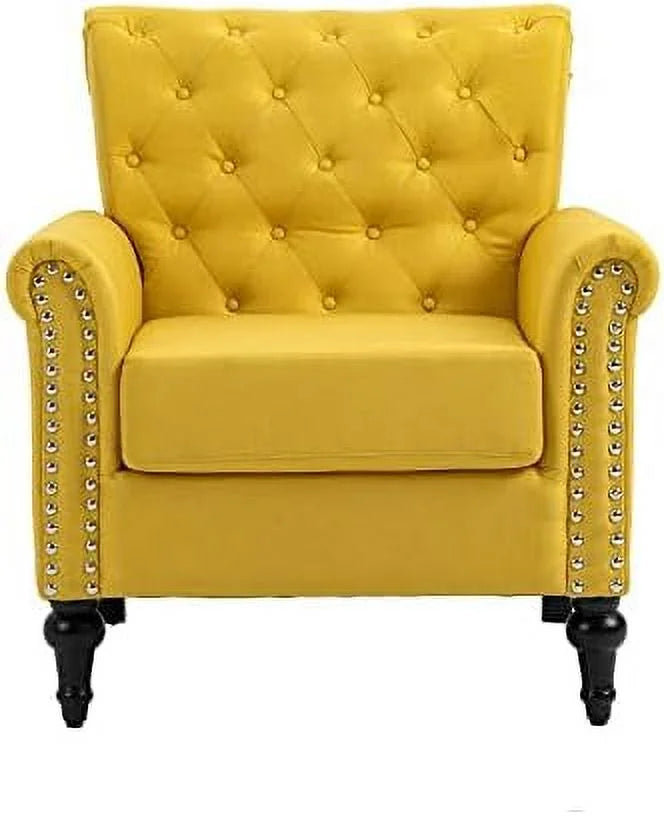 Microfiber Upholstered Barrel Accent Chair with Nailheads and Solid Wood Legs A8910