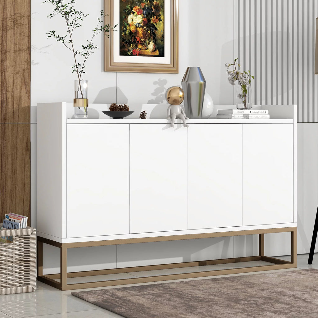 White Wooden Storage Cabinet with Metal Legs and Adjustable Shelves N6733