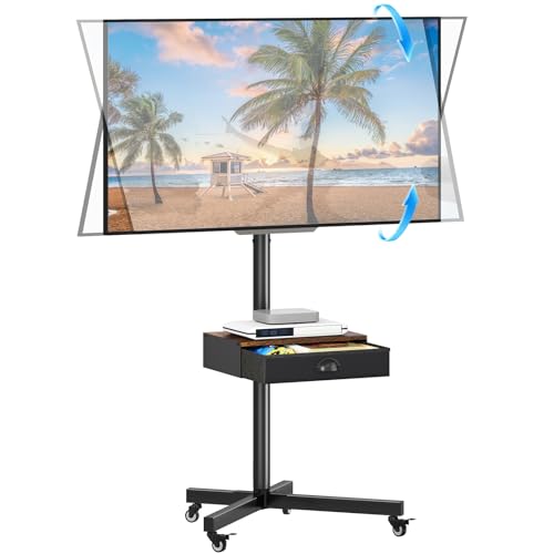 Rolling TV Stand with Power Outlet, Adjustable Height Mobile TV Cart with Wheels W304785