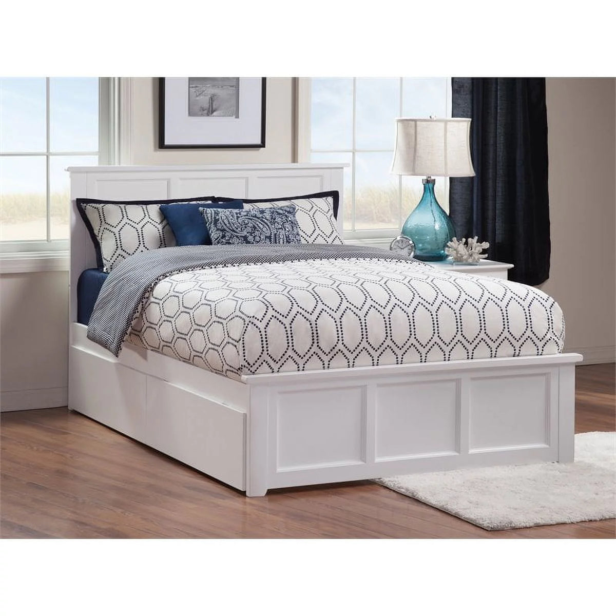 White Hardwood Storage Platform Bed V914895