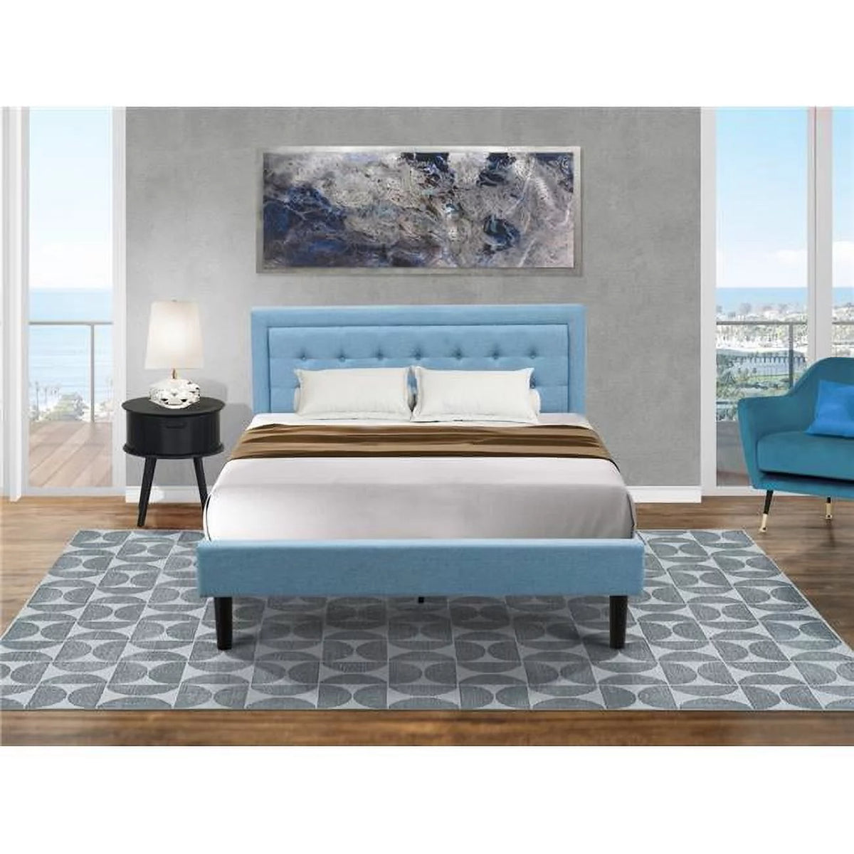 Denim Blue 2-piece Wood Platform Bedroom Set U5311