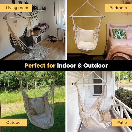 Hammock Chair Swing with Anti-Slip Steel Spread Bar and 2 Cushions N17988