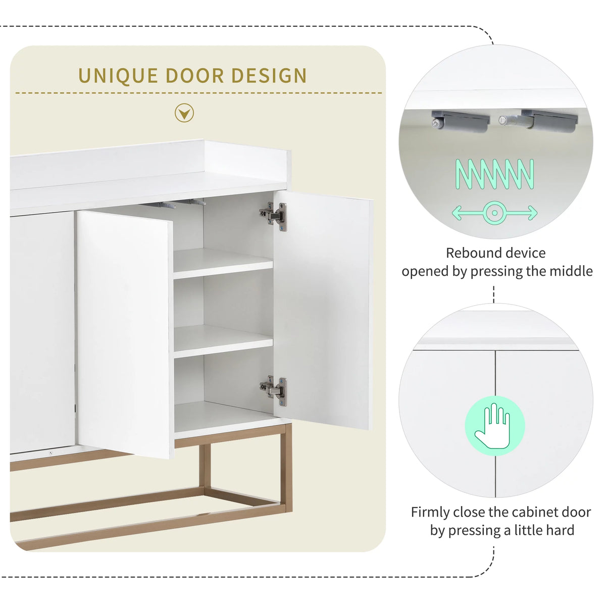 White Wooden Storage Cabinet with Metal Legs and Adjustable Shelves N6733