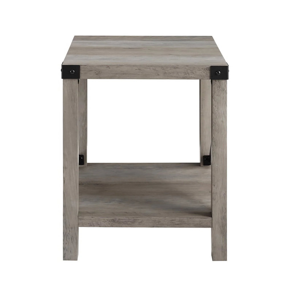 18" Gray Farmhouse Wood Side Table with Metal Frame G90342