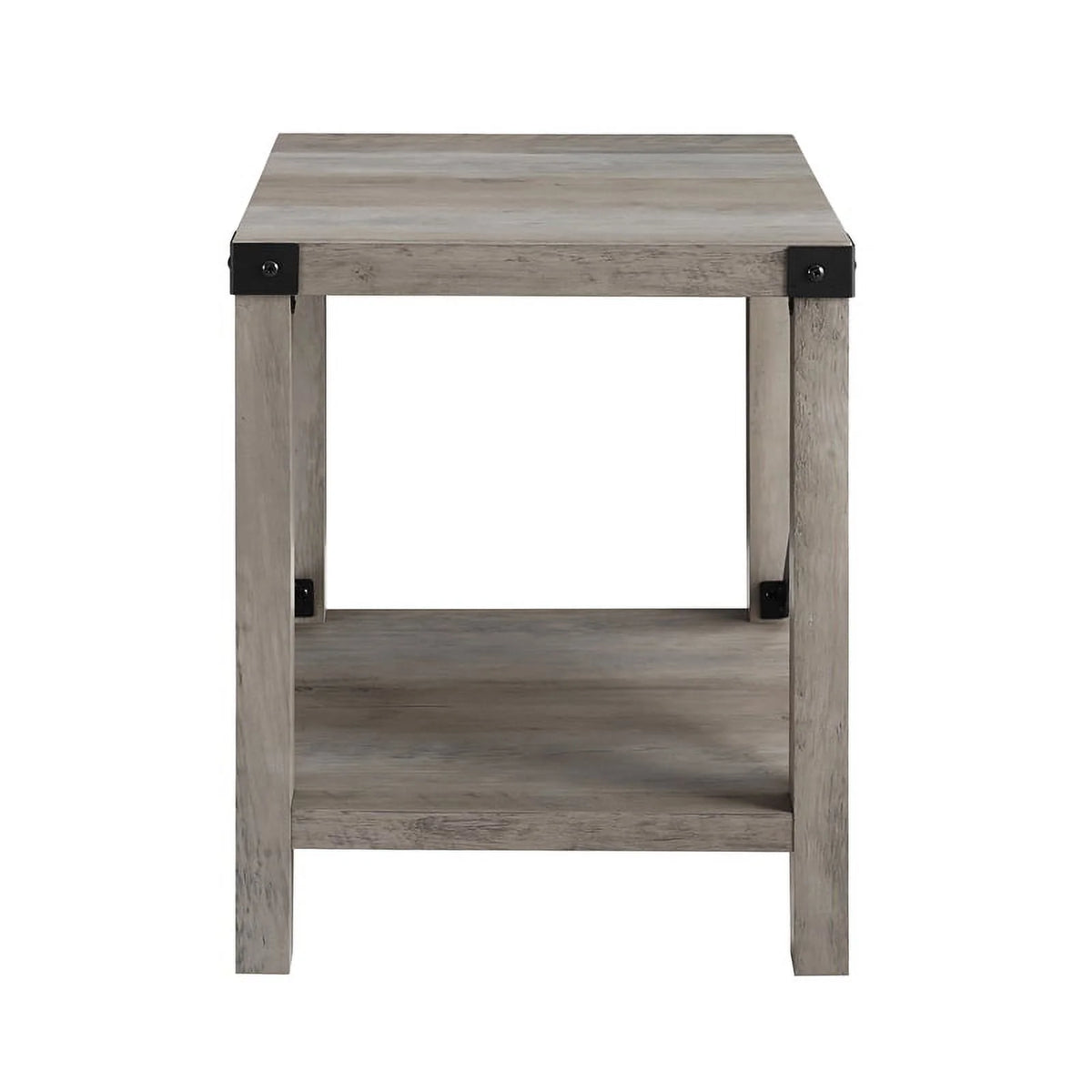 18" Gray Farmhouse Wood Side Table with Metal Frame G90342