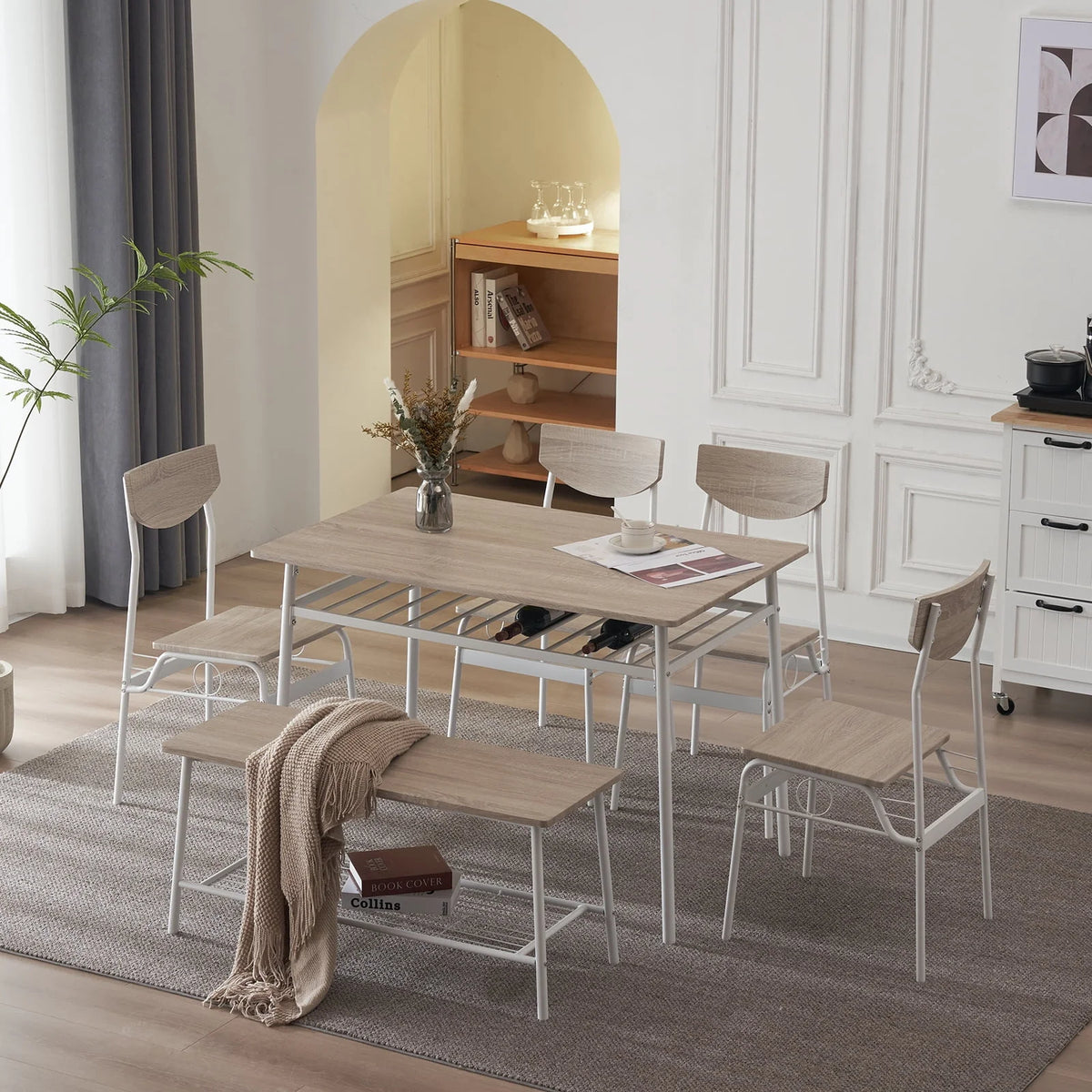 6-Piece Dining Room Set with 4 Chairs and 1 Bench T10160