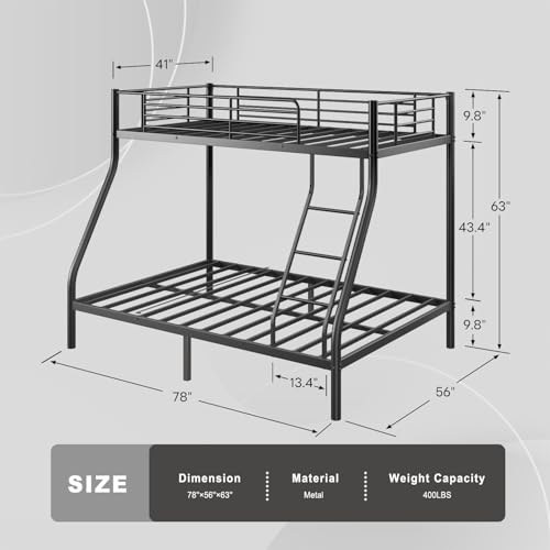 Twin Over Full Size Bunk Bed with Ladder and Guardrail U998