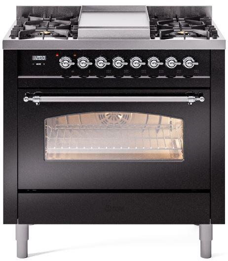 36 Dual Fuel Natural Gas Range Glossy Black Chrome Trim B400103
