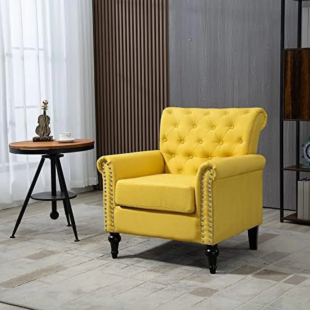 Microfiber Upholstered Barrel Accent Chair with Nailheads and Solid Wood Legs A8910