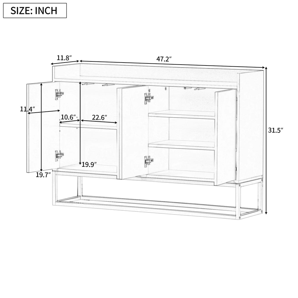 White Wooden Storage Cabinet with Metal Legs and Adjustable Shelves N6733