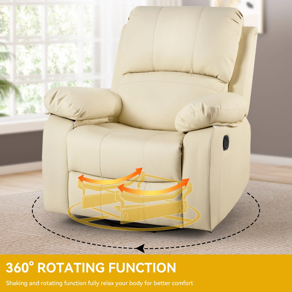 Beige Leather Swivel Glider Rocker Recliner F820