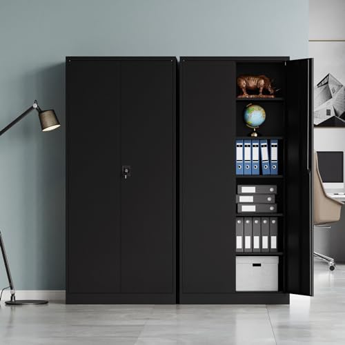 Black Steel Storage Cabinet with Doors and 5 Shelves C578