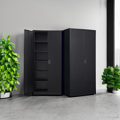 Black Steel Storage Cabinet with Doors and 5 Shelves C578