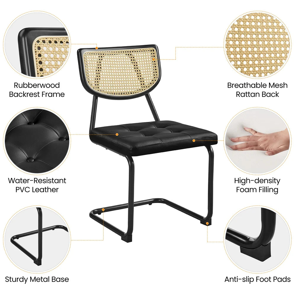 Black Armless Dining Chairs with Mesh Rattan Back M924