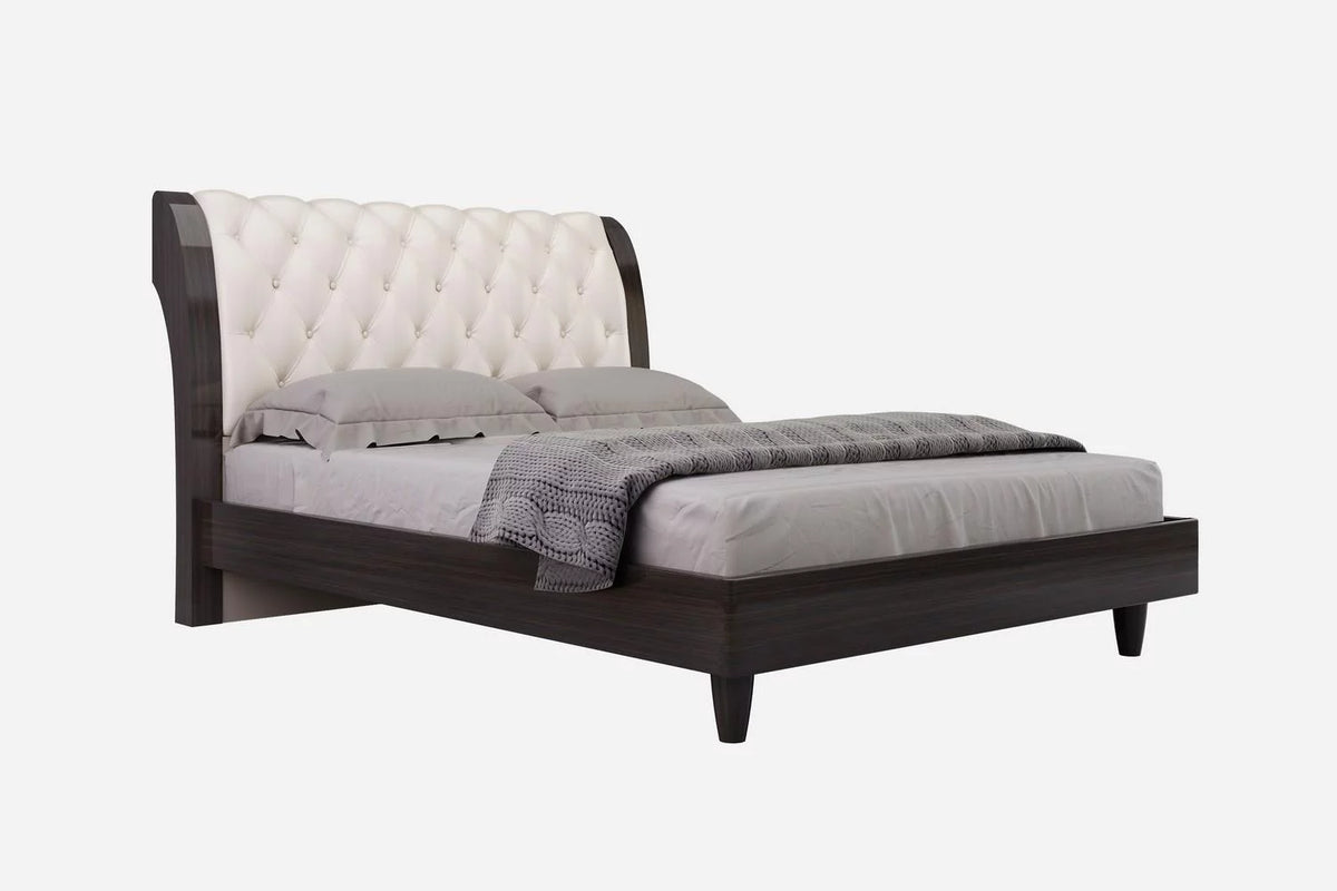 Wenge Beige Gloss Finish Tufted King Bedroom Set 5Pcs A33691