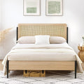 Queen Size Metal Platform Bed Frame with Rattan Headboard Z29758