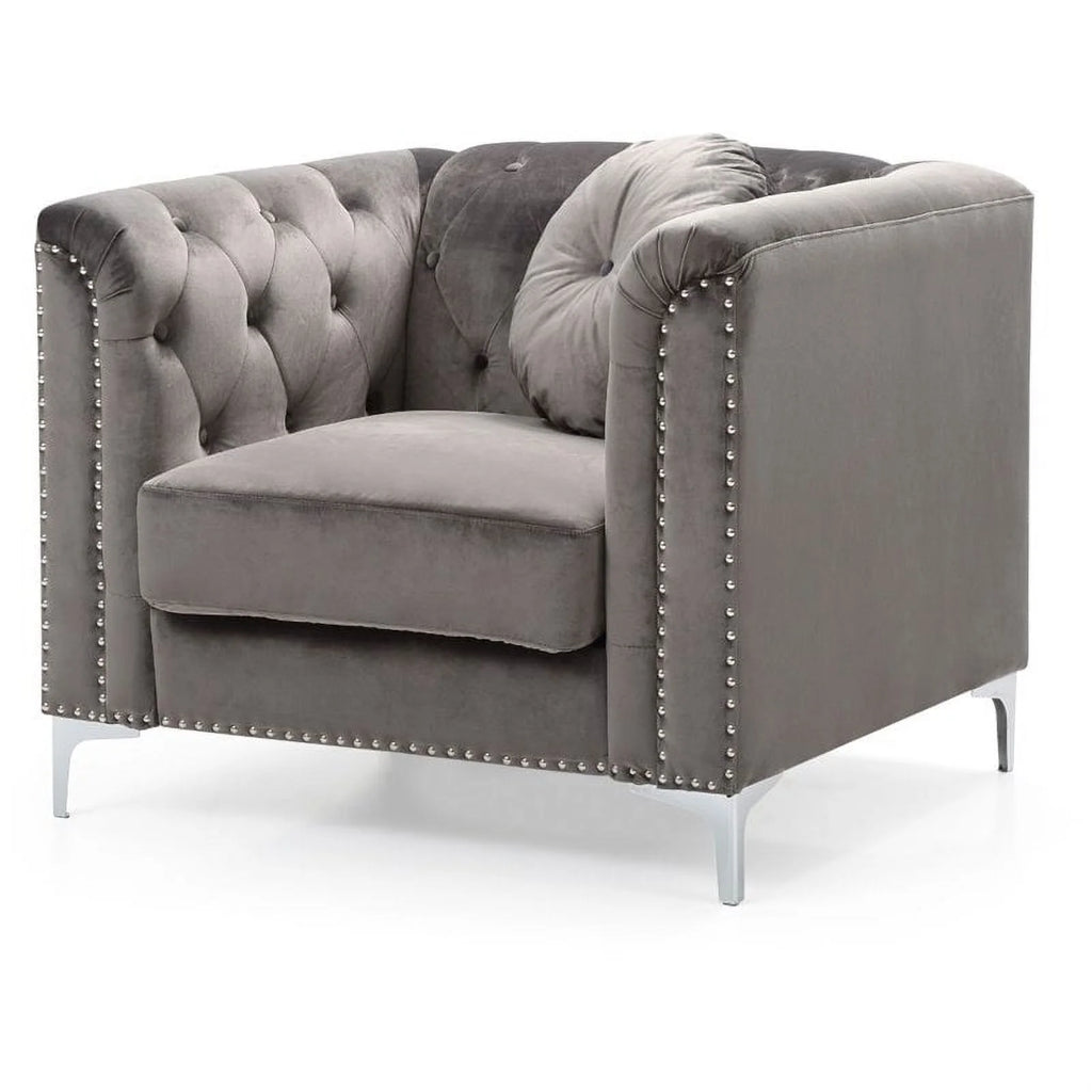 Velvet Sofa Chaise and Chair 2-Piece Set Dark Gray V284