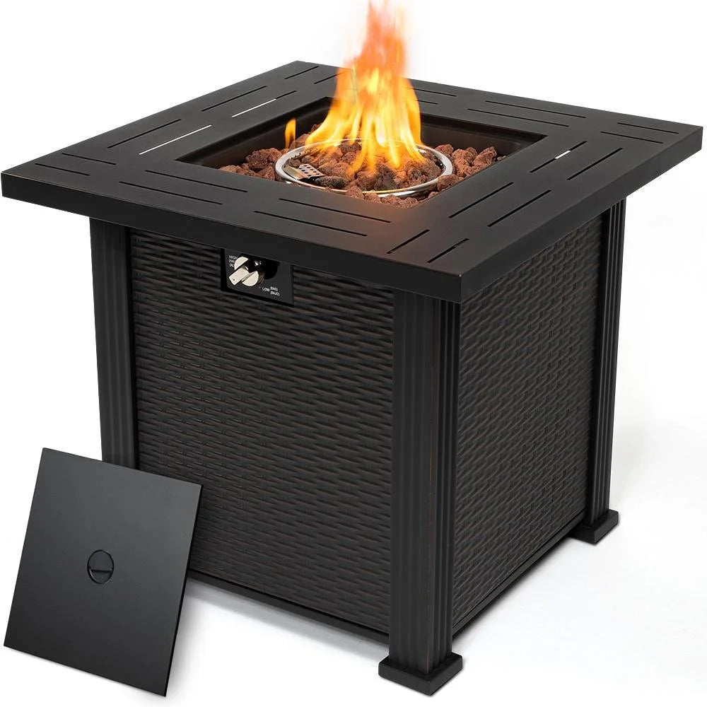 Propane Fire Pit Table 40,000 BTU Auto-Ignition with Lid & Lava Rock N177988