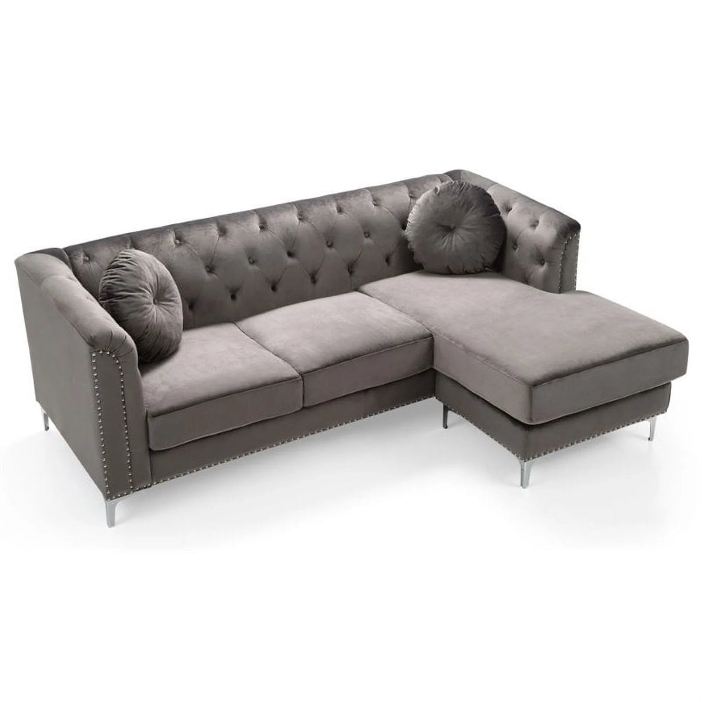 Velvet Sofa Chaise and Chair 2-Piece Set Dark Gray V284