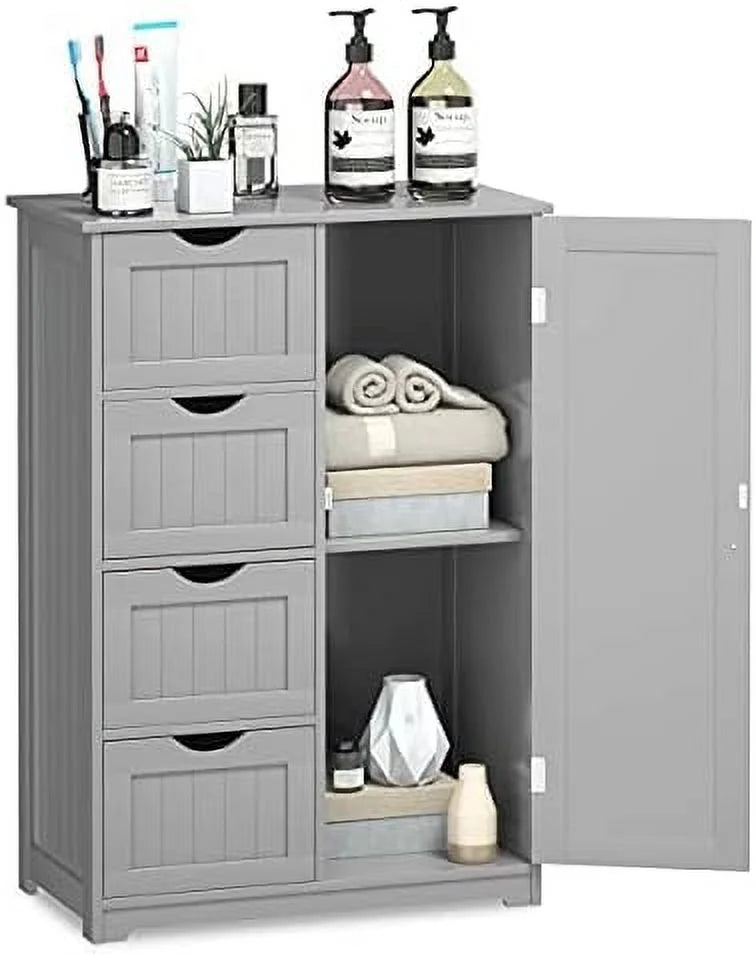 Grey Wooden Bathroom Floor Cabinet with 1 Cupboard and 4 Drawers E301