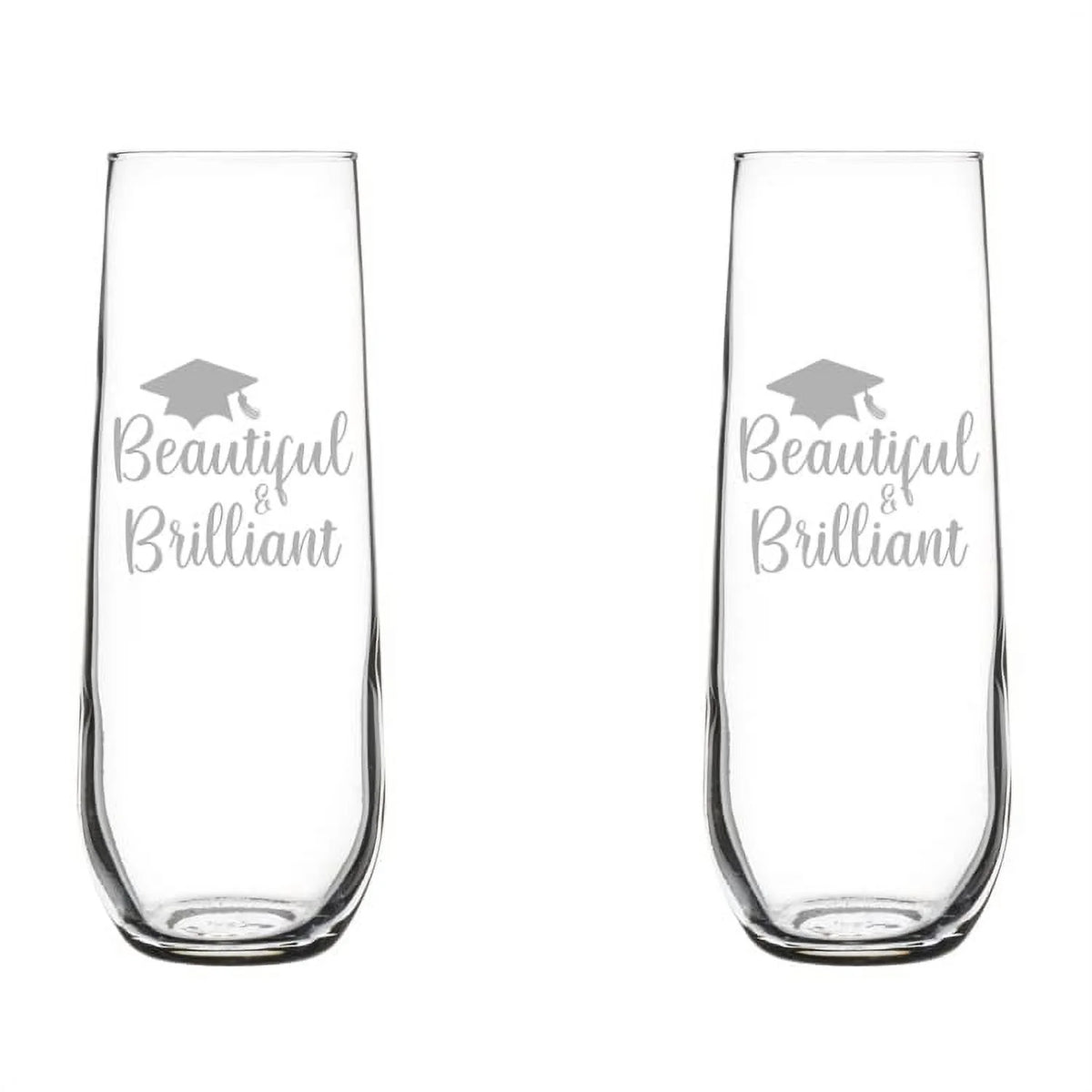 Set of 2 Glass Champagne Flutes 8.5 oz Stemless X821