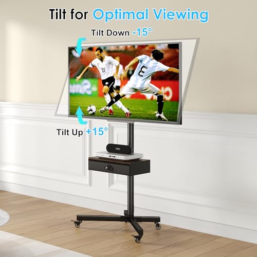 Rolling TV Stand with Power Outlet, Adjustable Height Mobile TV Cart with Wheels W304785