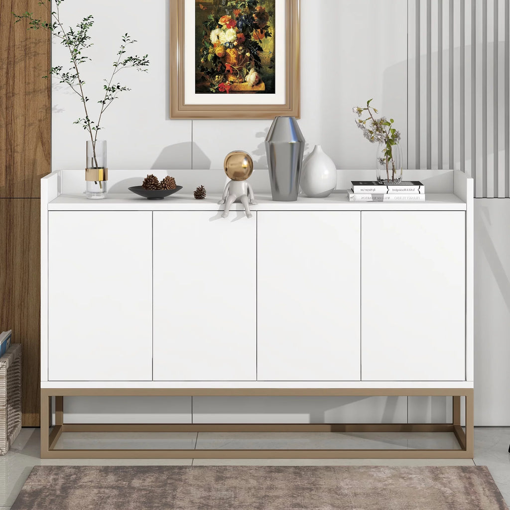 White Wooden Storage Cabinet with Metal Legs and Adjustable Shelves N6733