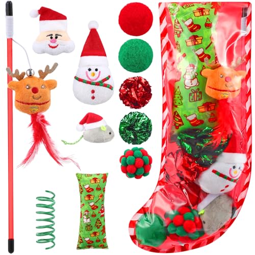 11 Pc Christmas Cat Toys Variety Pack with Cat Teasers A3877