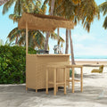 Outdoor 3 Piece All Weather Resin Wicker Steel Tiki Bar and 2 Stools with Ceramic Top & Storage S927