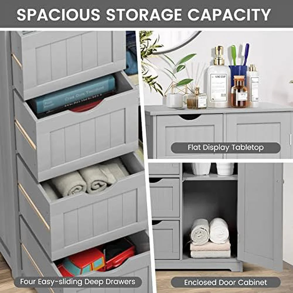 Grey Wooden Bathroom Floor Cabinet with 1 Cupboard and 4 Drawers E301