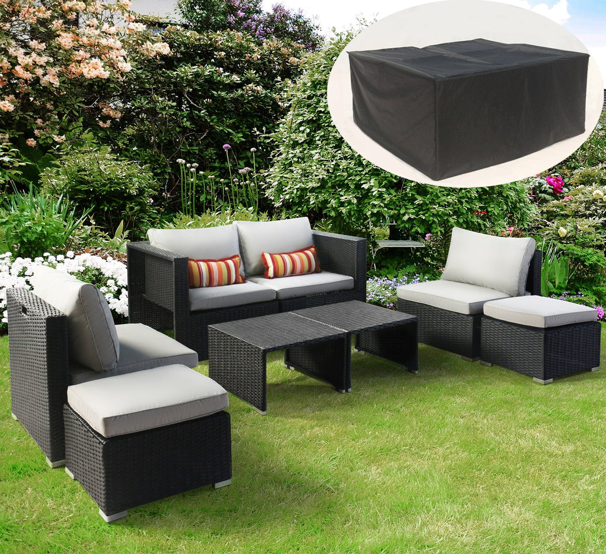 8 PCS Patio Furniture Set Sectional Sofa with Ottoman Coffee Table L89075