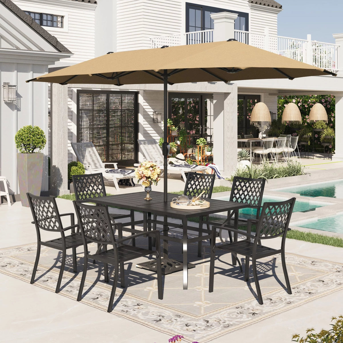 8-Piece Outdoor Dining Set with Beige Umbrella H775362