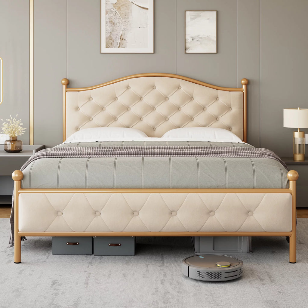 Queen Size Black Tufted Upholstered Platform Bed Frame V839